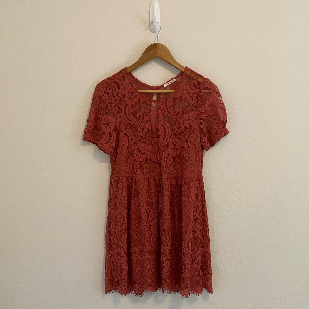 Fall Rust Colored Lace Short Sleeve Dress